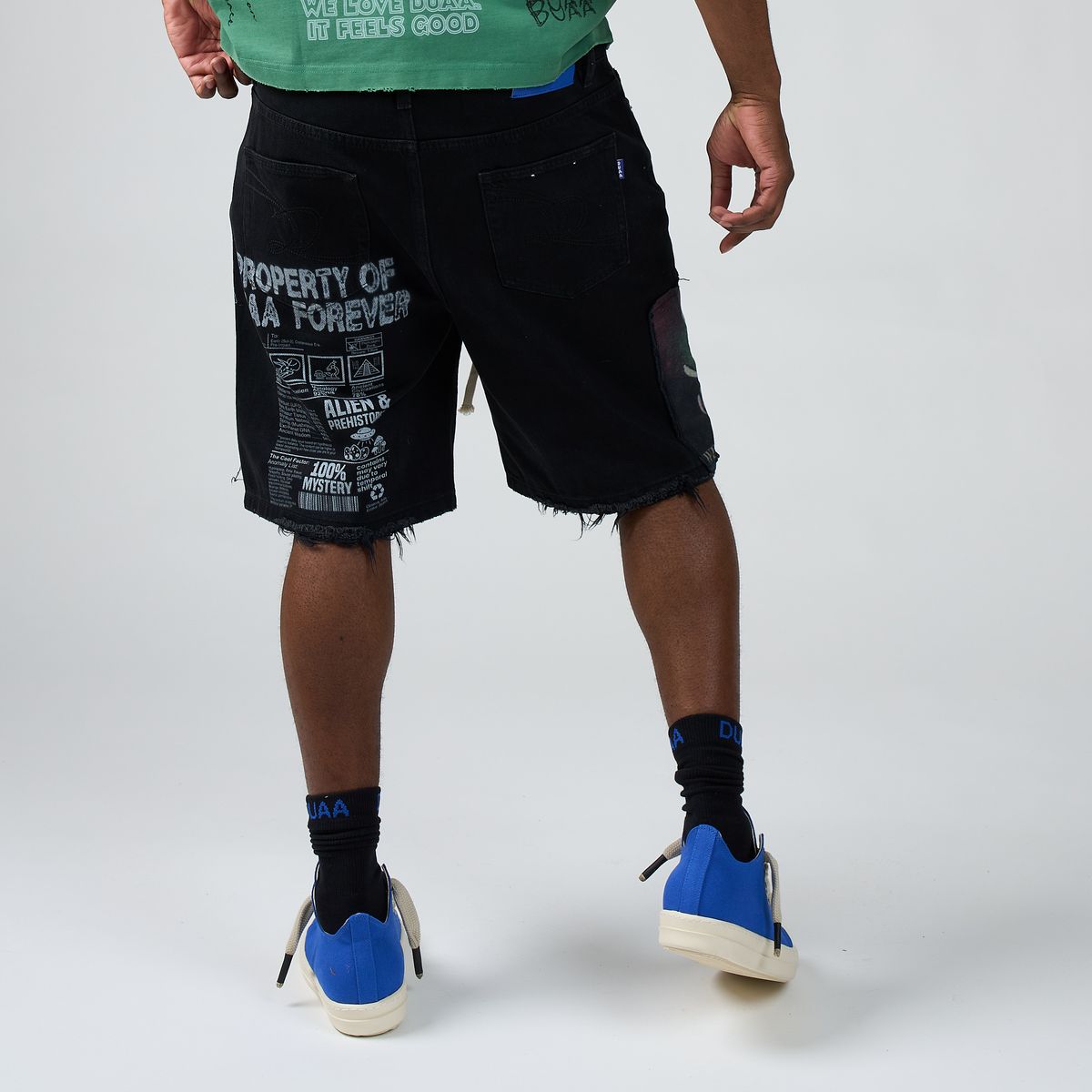 DUAA UFO Patch Denim Shorts Black