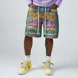 DUAA Forever Wall Graffiti Denim Shorts Vintage Blue