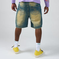 DUAA Forever Wall Graffiti Denim Shorts Vintage Blue