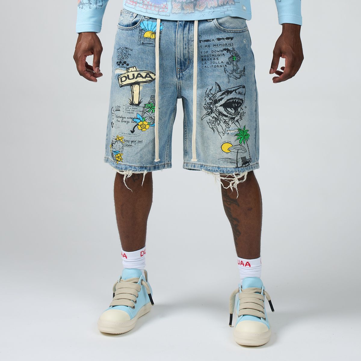 DUAA Surf Denim Shorts Light Blue