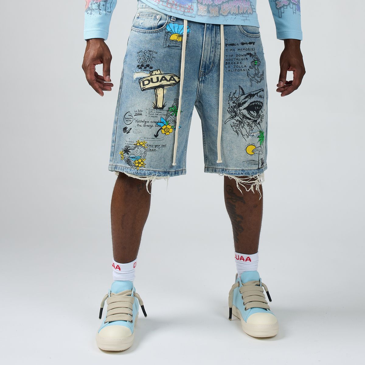 DUAA Surf Denim Shorts Light Blue