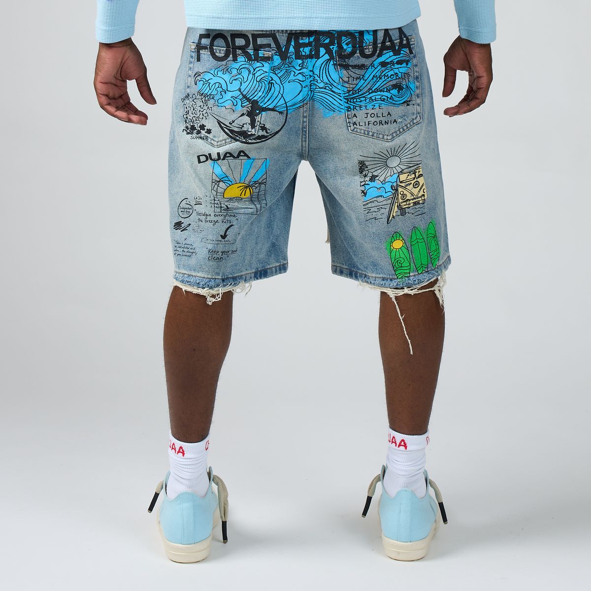 DUAA Surf Denim Shorts Light Blue