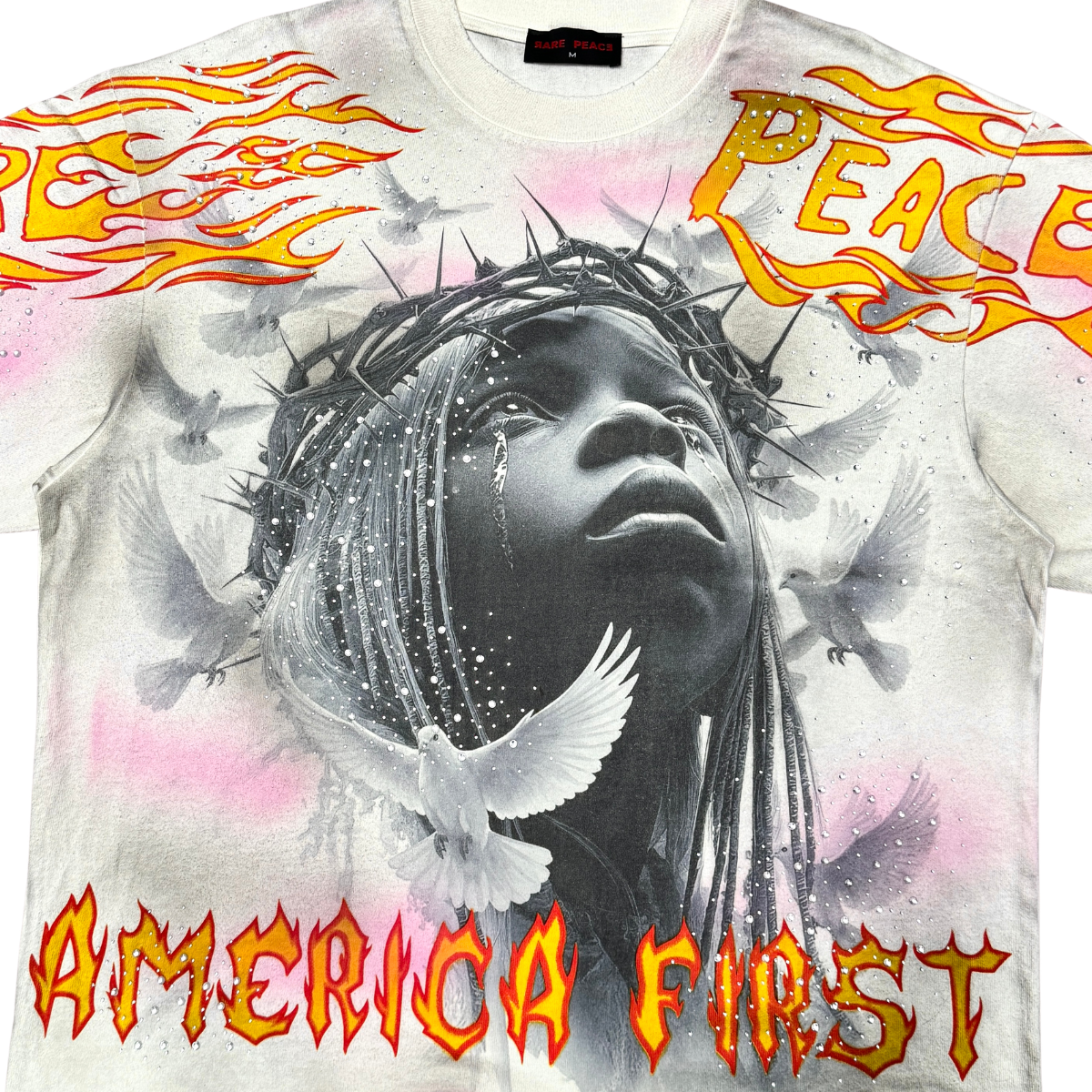 Rare Peace Washed Inner Peace Rhinestone Tee Cream