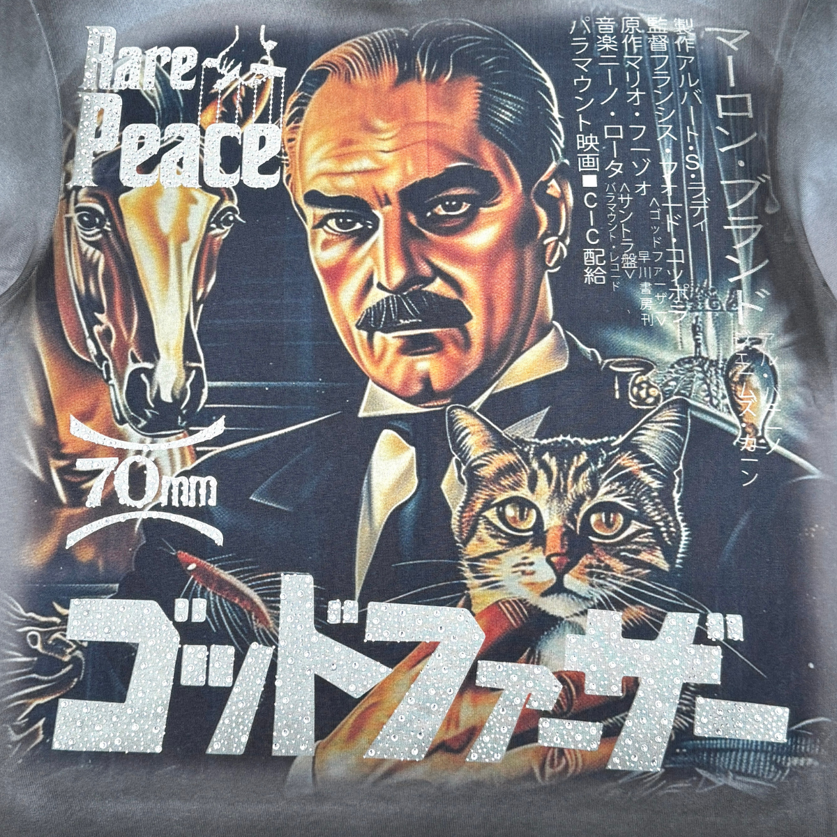 Rare Peace God father Rhinestone Tee Grey Washed