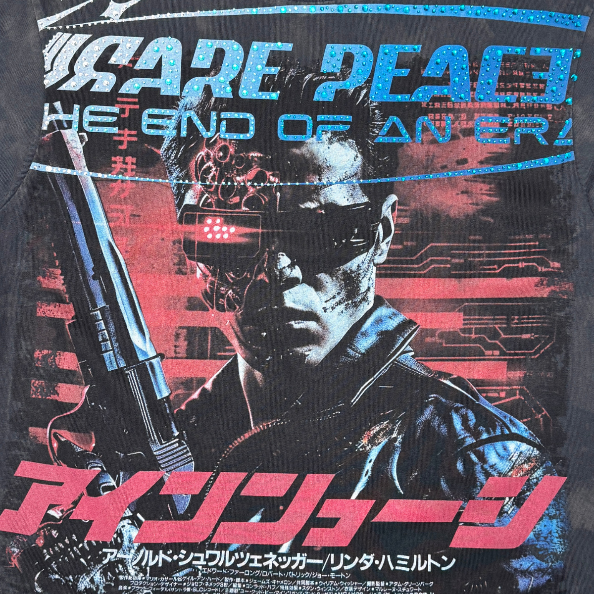 Rare Peace Terminator Rhinestone Tee Dark Grey Wash