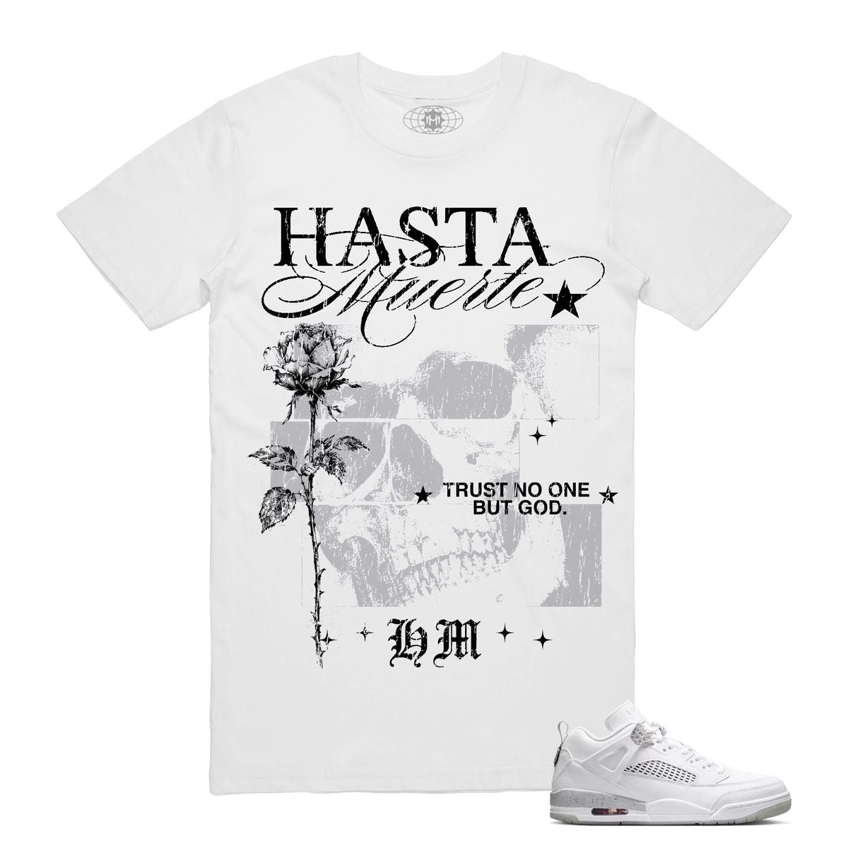 Hasta Muerte Cement Skull Rose Tee White