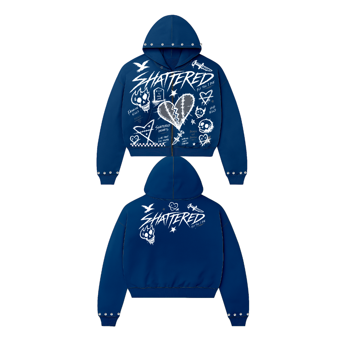 Shattered Hearts Doodle Hoodie Navy