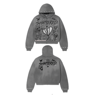 Shattered Hearts Doodle Hoodie Grey