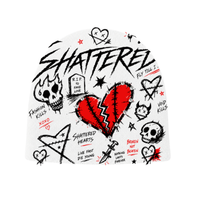 Shattered Hearts Doodle Beanie White