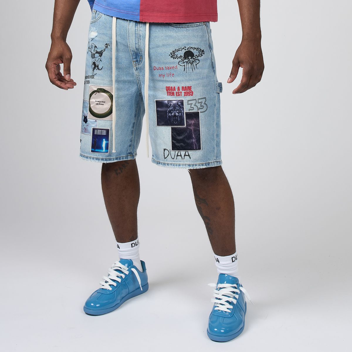 Duaa Teleport Denim Shorts Ice Blue Wash