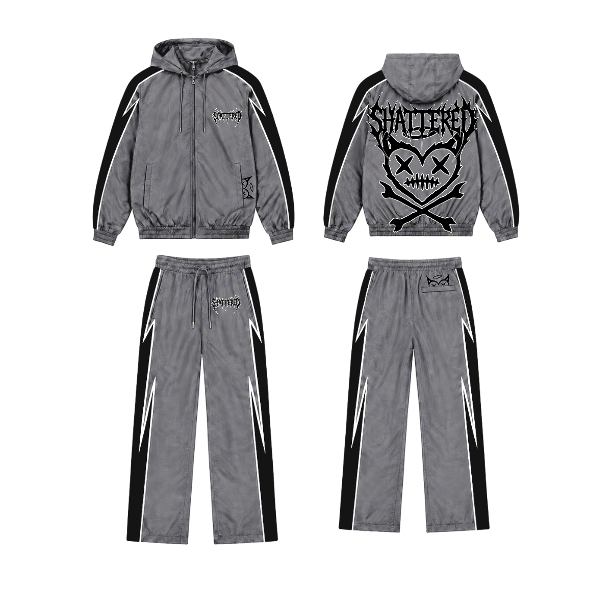 Shattered Hearts Nylon Set Grey/Black