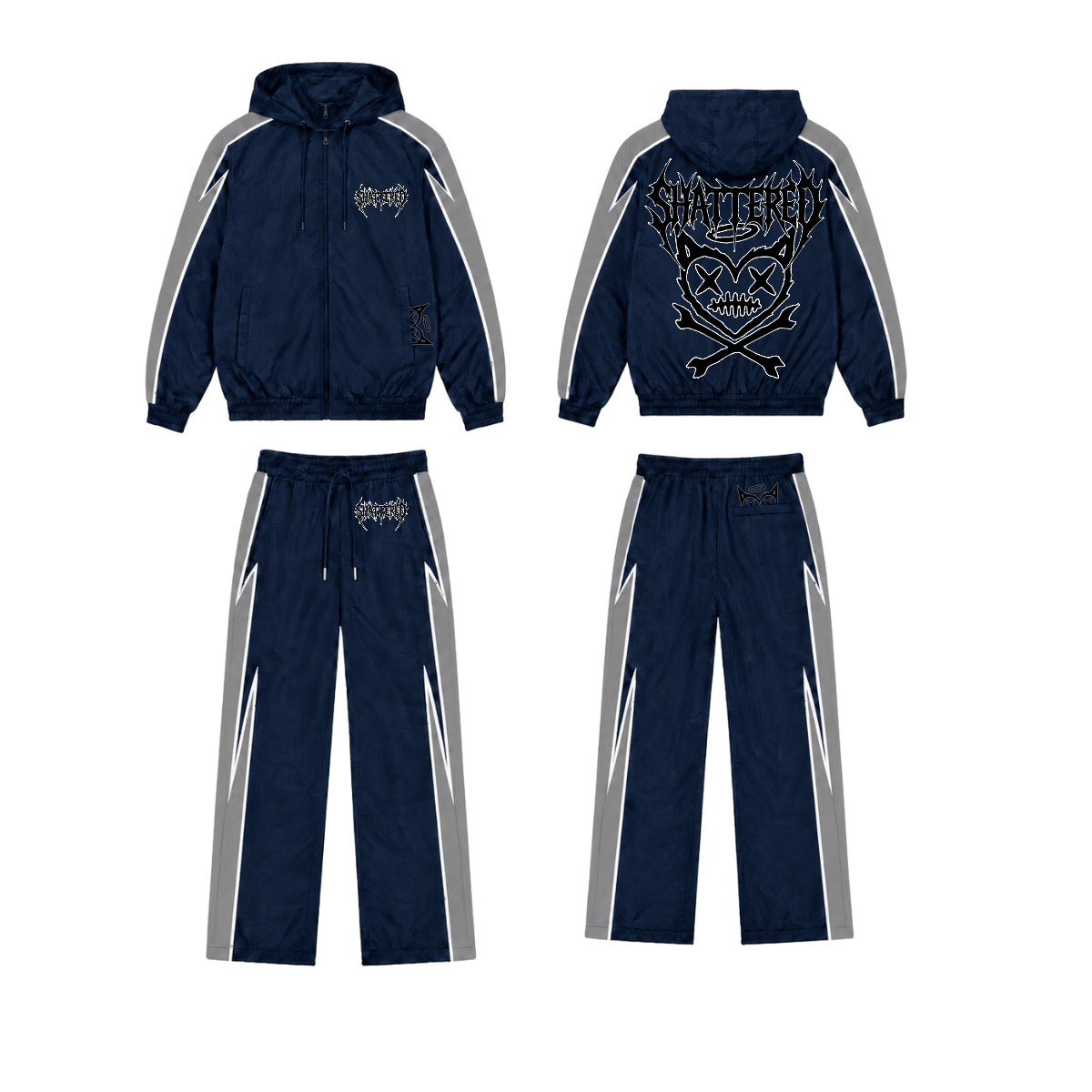 Shattered Hearts Nylon Set Navy/Grey