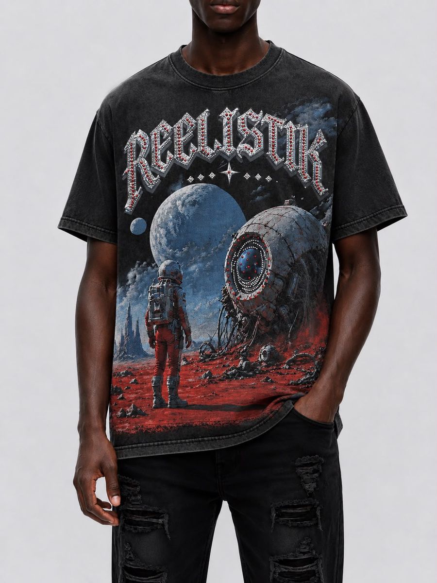Reelistik NYC Space Astronaut Rhinestone Tee Black