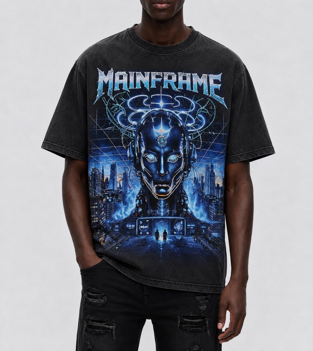Reelistik NYC Mainframe Rhinestone Tee Black