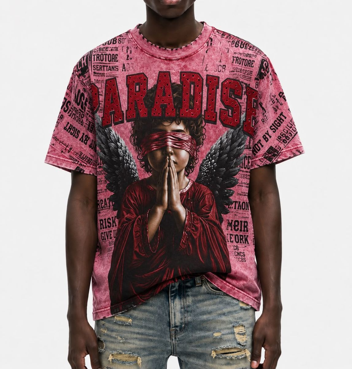 Reelistik NYC Baby Angel Rhinestone Tee Red