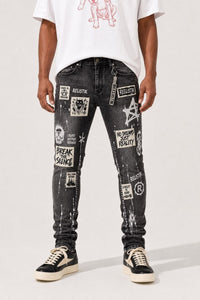 Reelistik Nyc Break The Silence Patched Jeans Black Grey Wash