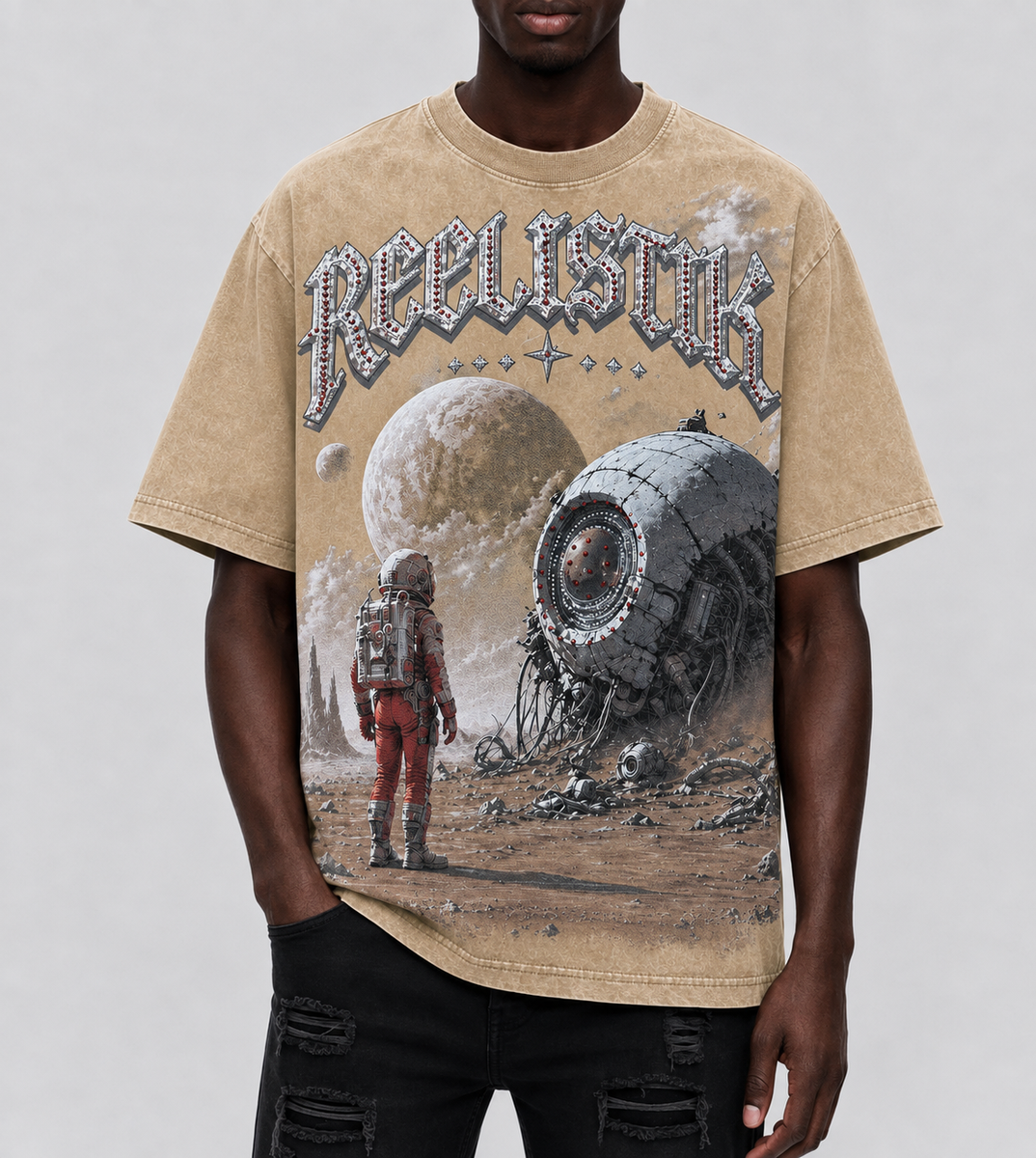 Reelistik NYC Space Astronaut Rhinestone Tee Tan