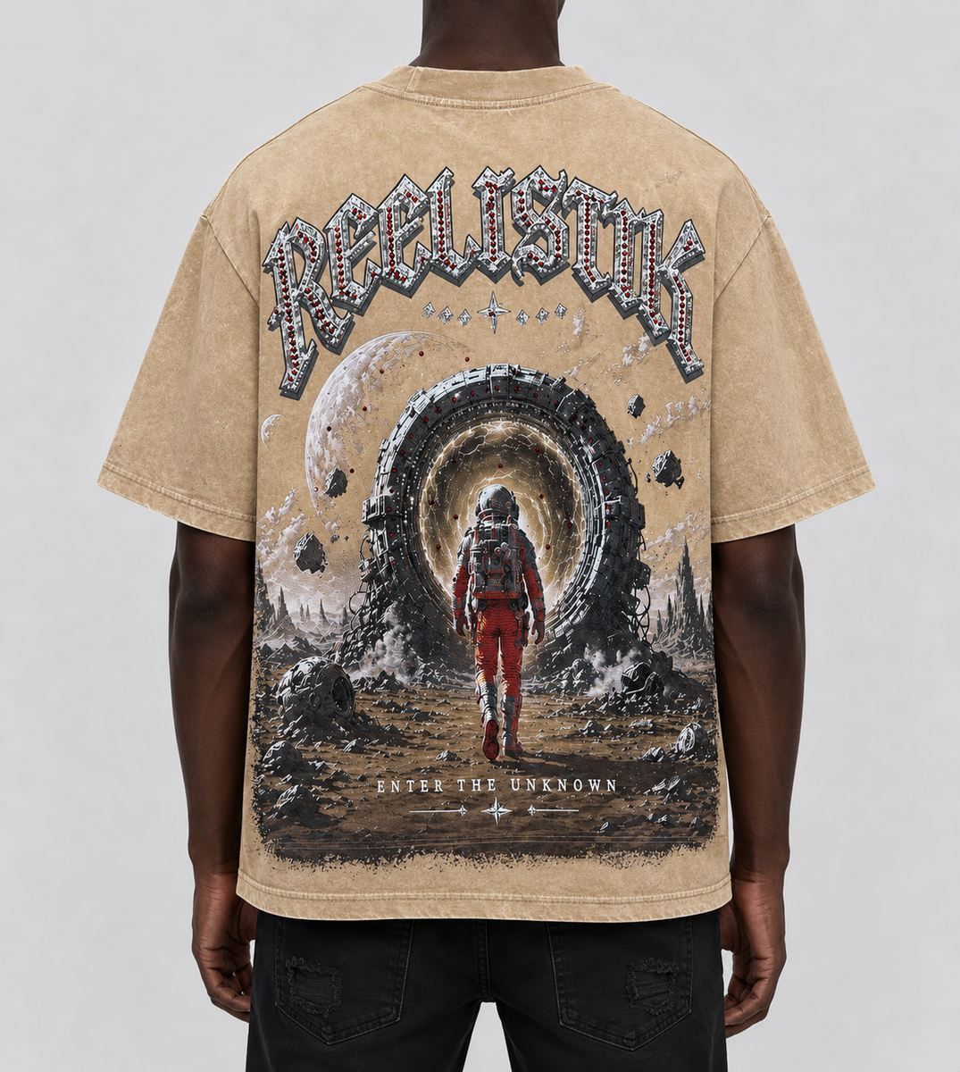 Reelistik NYC Space Astronaut Rhinestone Tee Tan