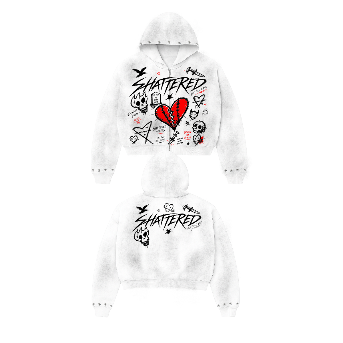 Shattered Hearts Doodle Hoodie White