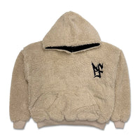 Pushin Flowers Faux Shearling Fleece Hoodie Beige