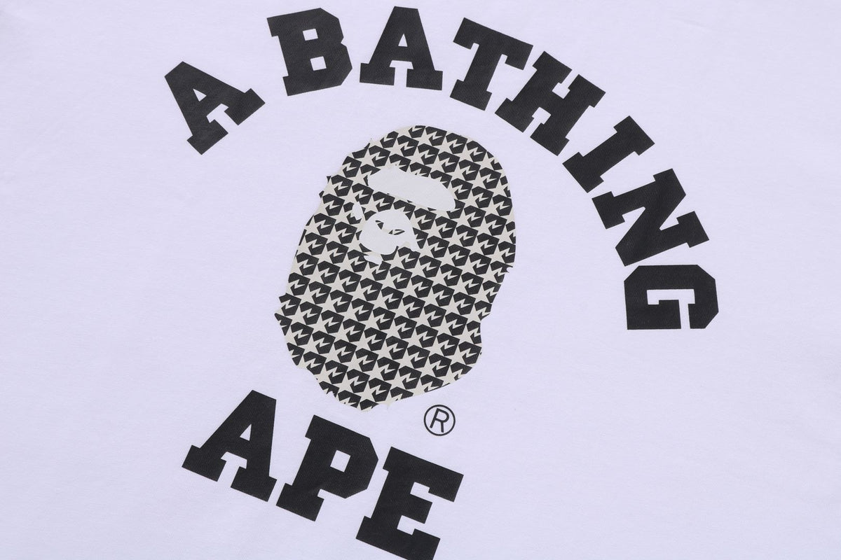 Bape Men's Sta Houndstooth College Relaxed Fit Tee White X Black