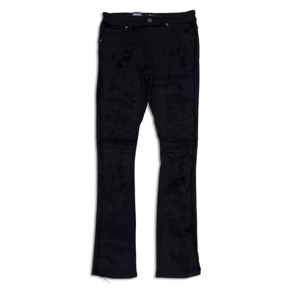 Focus denim (Black frayed stitch knee line stacked jean)