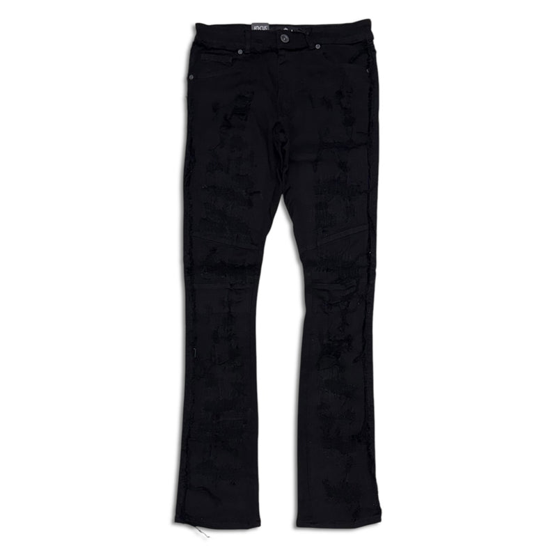 Focus denim (Black frayed stitch knee line stacked jean)
