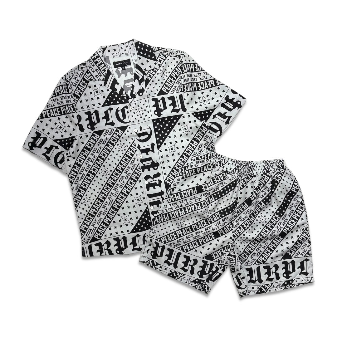 Purple brand flag bandana short set grey