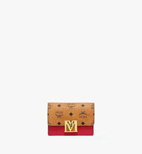 Mcm Ruby Red Small Mena Accordion Visetos & Leather Card Case