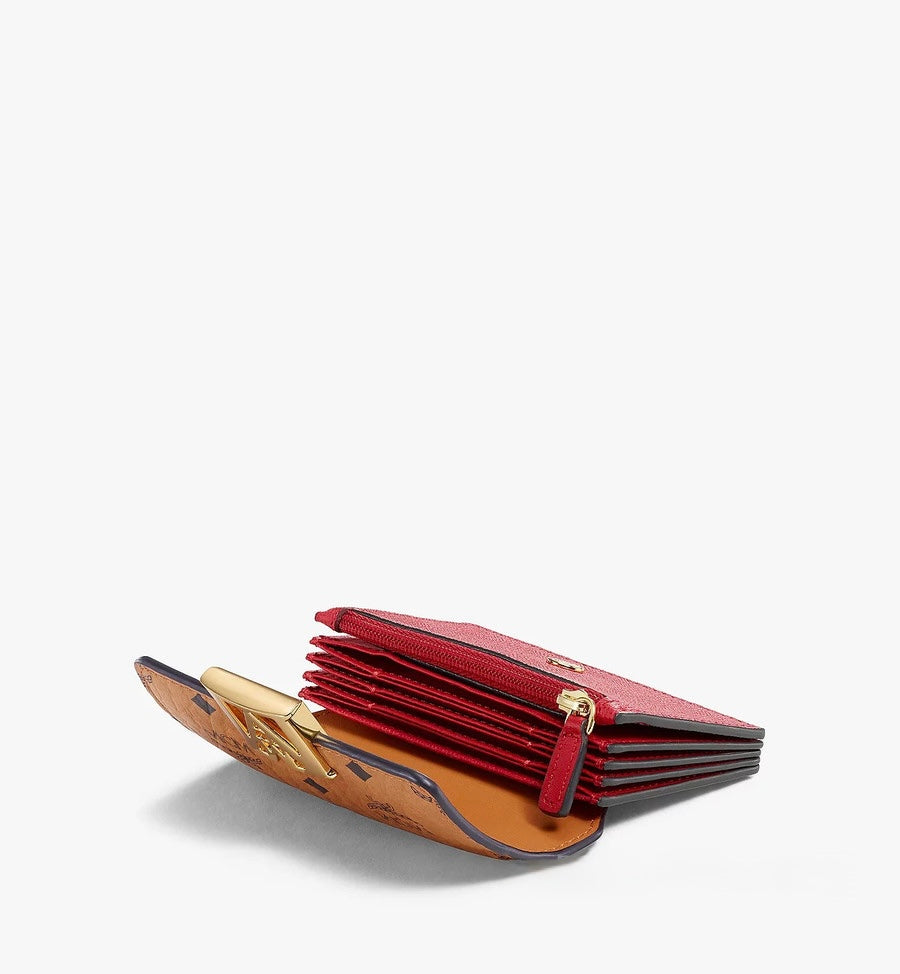 Mcm Ruby Red Small Mena Accordion Visetos & Leather Card Case