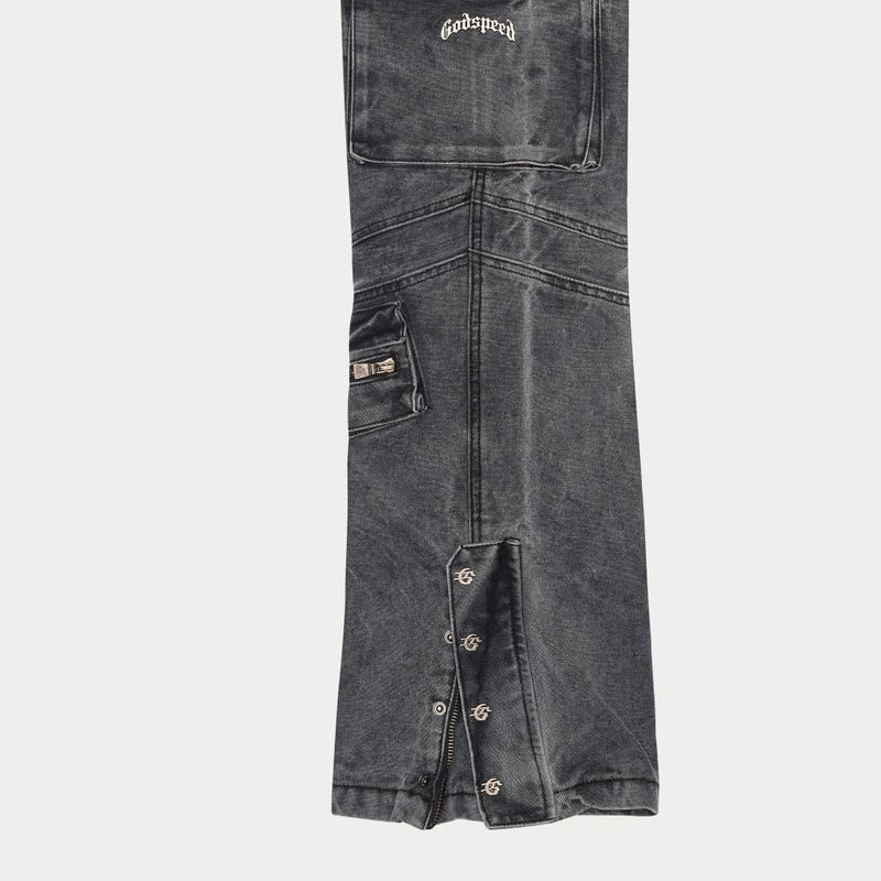 Godspeed rockstar flare cargo denim jean grey wash