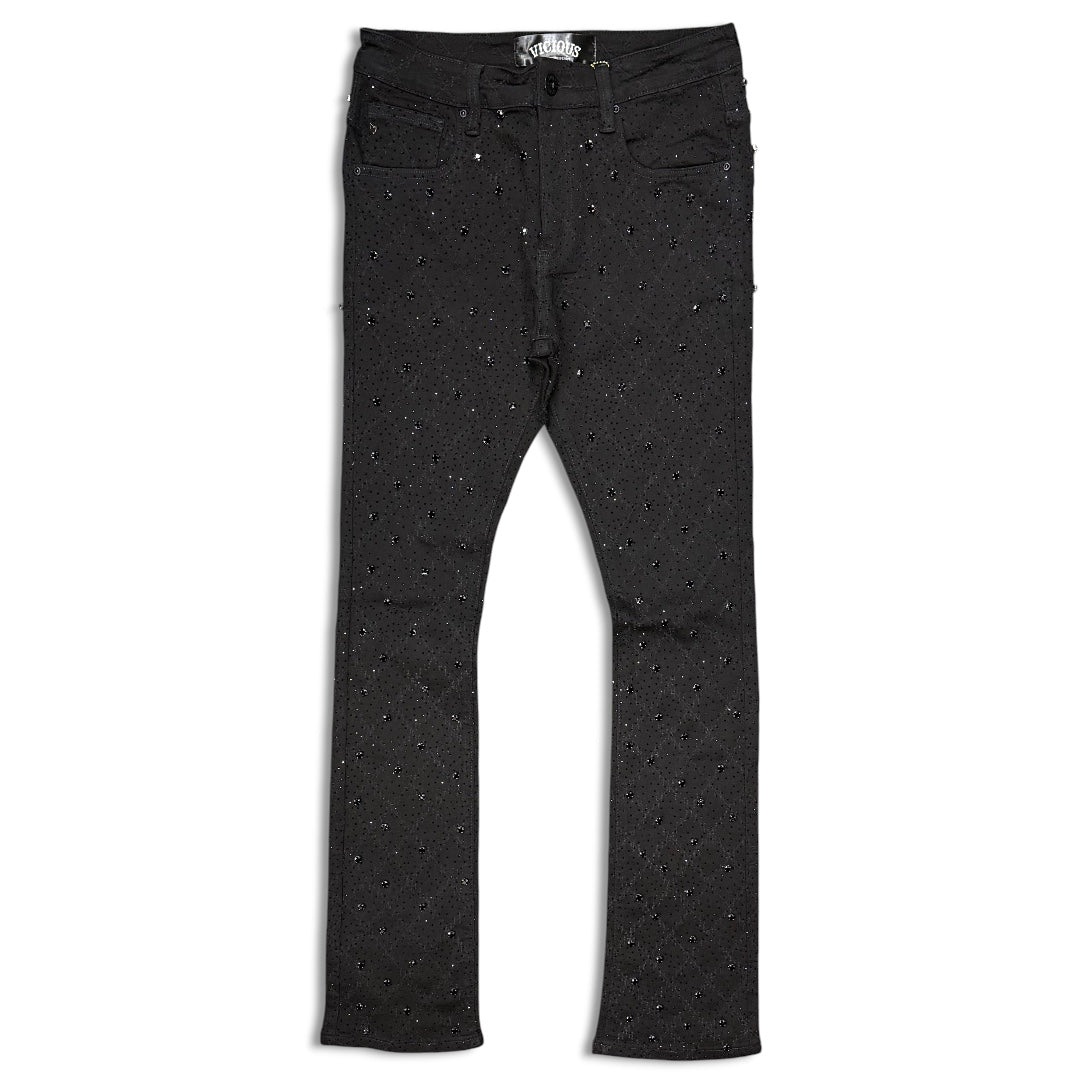 Vicious Denim Men's Stacked embellished jean - Jet Black