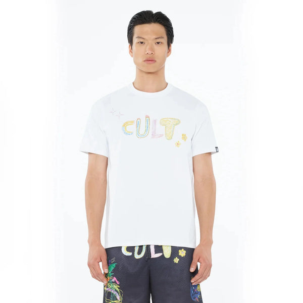 Cult of individuality Heavyweight Crew Neck Tee "Crayon Logo" in White