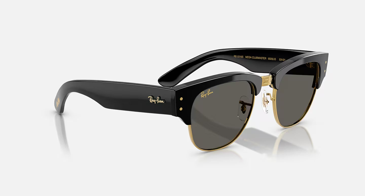 A$Ap Rocky X Ray-Ban Mega Clubmaster Black On Gold Frame Dark Grey Lenses