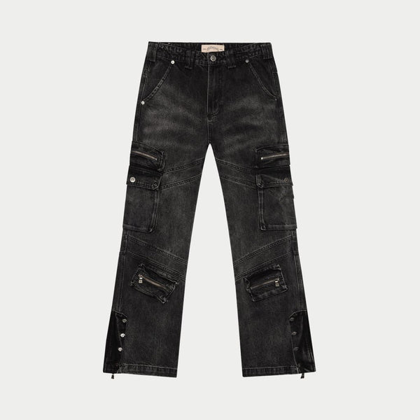 Godspeed rockstar flare cargo denim jean black wash