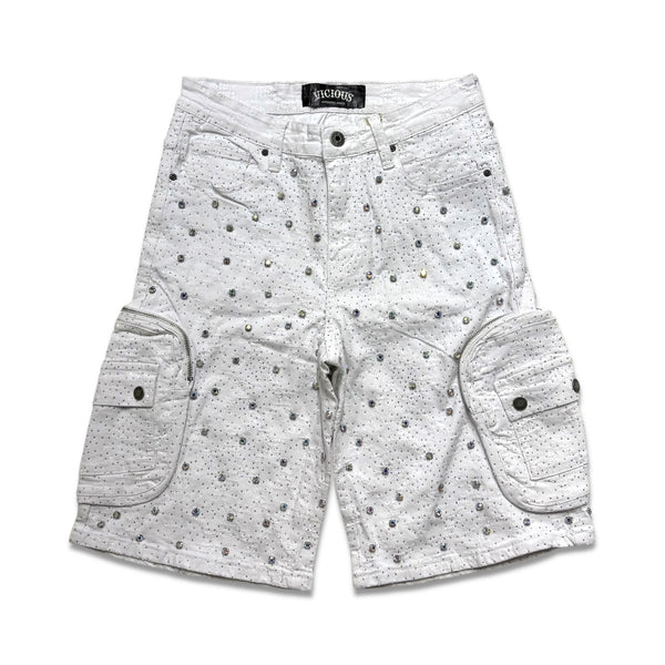 Vicious Denim Men's Embellished cargo shorts - Pure white