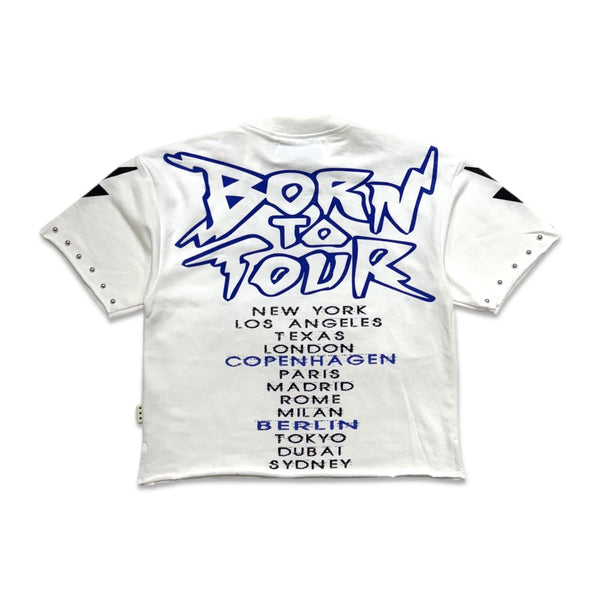 BKYS Born to Tour Cropped T-Shirt – White/Blue