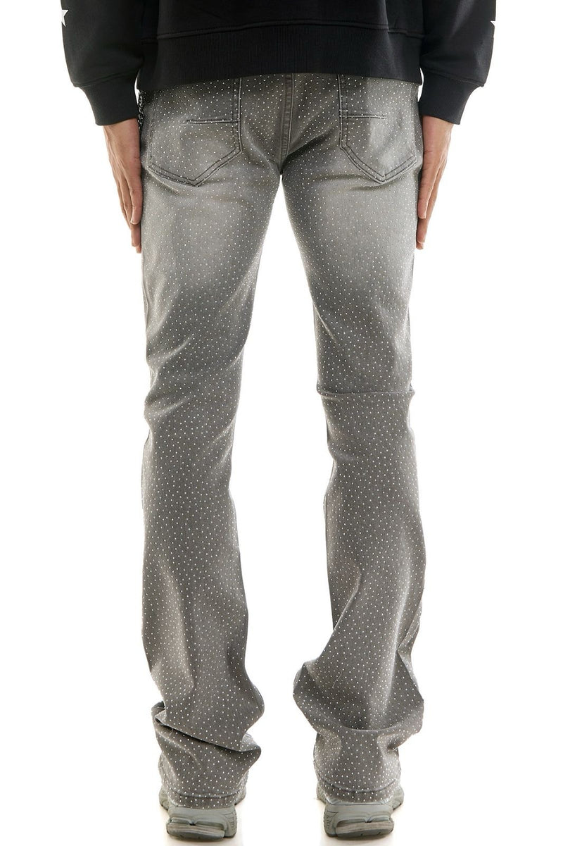 KDNK Men’s Rhinestone Skinny stacked Jeans with Chain - Grey