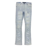 Focus denim (Blue wash frayed stitch knee line stacked jean)