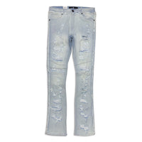 Focus denim (Blue wash frayed stitch knee line stacked jean)