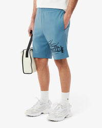 Lacoste Men's Graphic Print Cotton Fleece Shorts -Blue GH0286- 51 -CUN