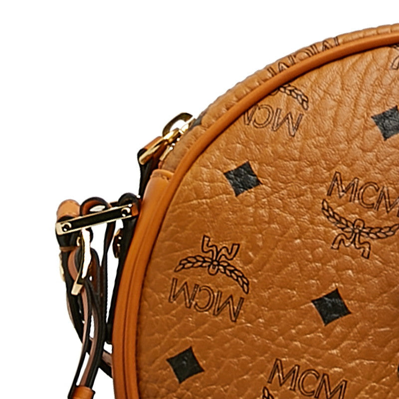 Mcm (Tambourine Medium Shoulder Bag Round in Visetos Brown Leather)