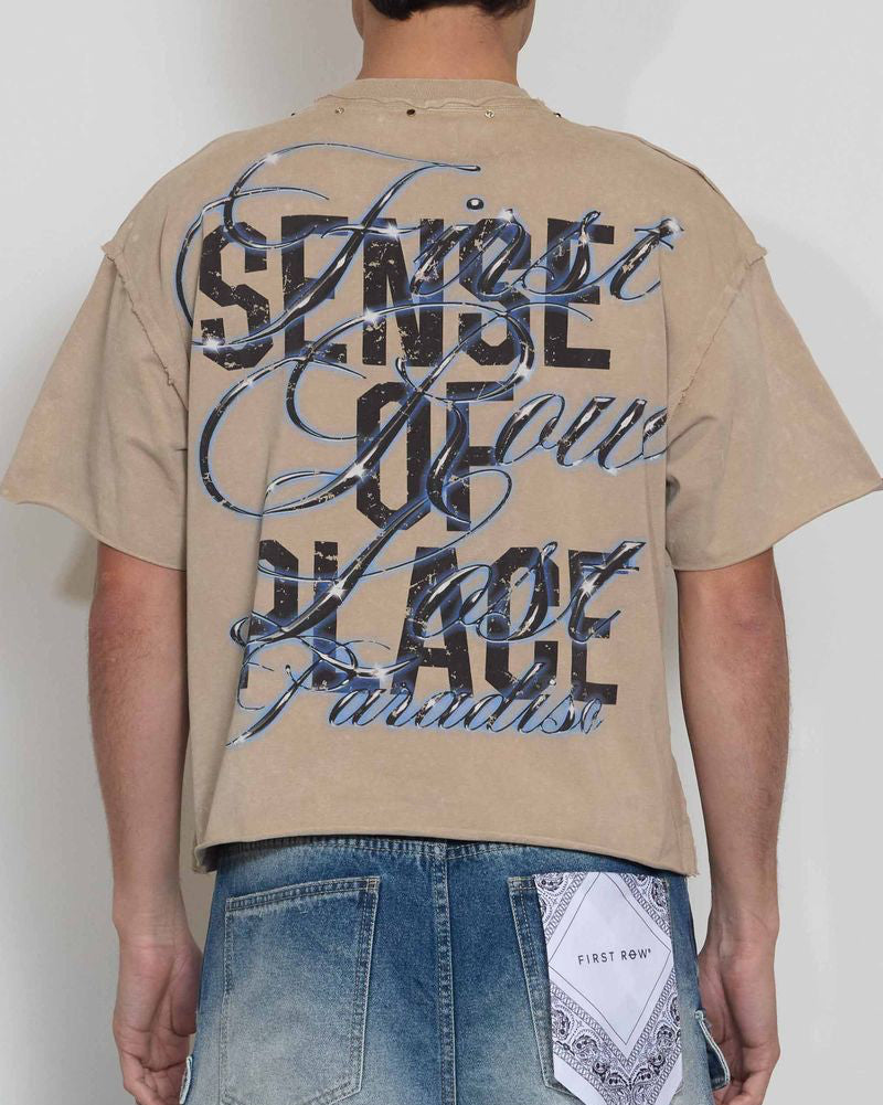 First Row Lost Paradise Cropped T-Shirt Tan