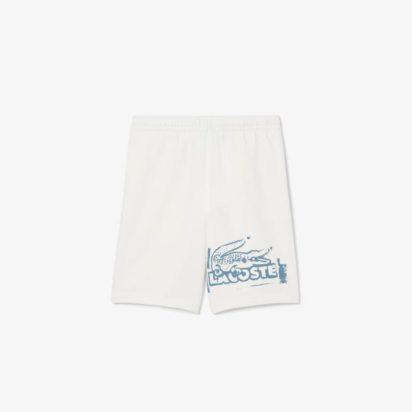 Lacoste Men's Graphic Print Cotton Fleece Shorts -white/blue GH0286-51-CPI