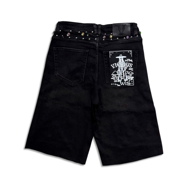 Vicious Denim Men's Embellished Multicolor Gem denim shorts - Black