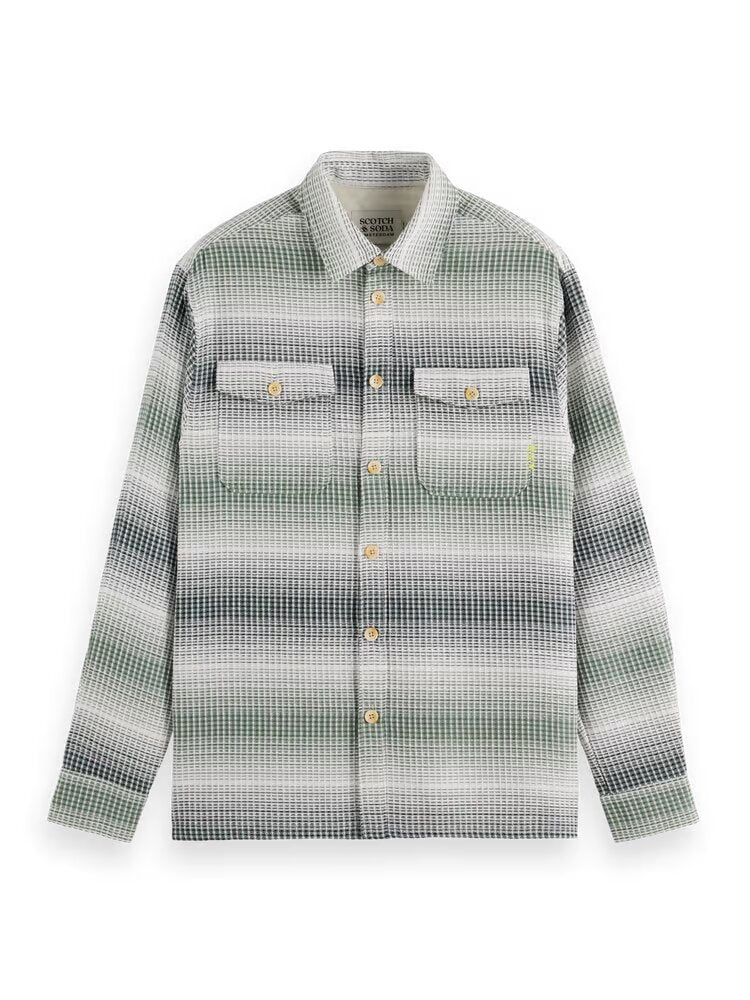 Scotch & Soda Stripe Waffle Shirt - Amsterdam Green Stripe