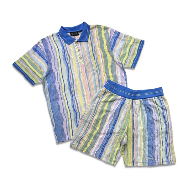 Coogi Australia Men's Lightweight Knit Polo short set  Pink Blue Multi
