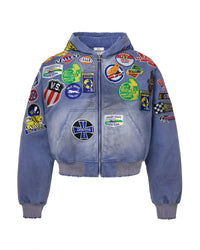 Vale Forever Passport Zip Up Denim Jacket Blue