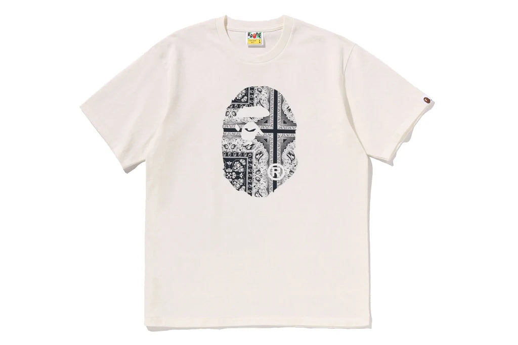 Bape Paisley Pattern Ape Head Tee Cream X Navy