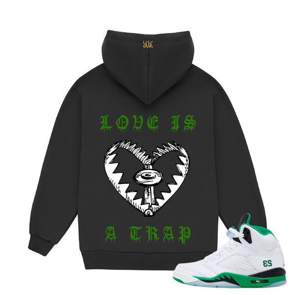 November reine (black/green “love is a trap hoodie)